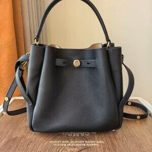 Tory Burch Black Pebbled Leather Bucket Bag